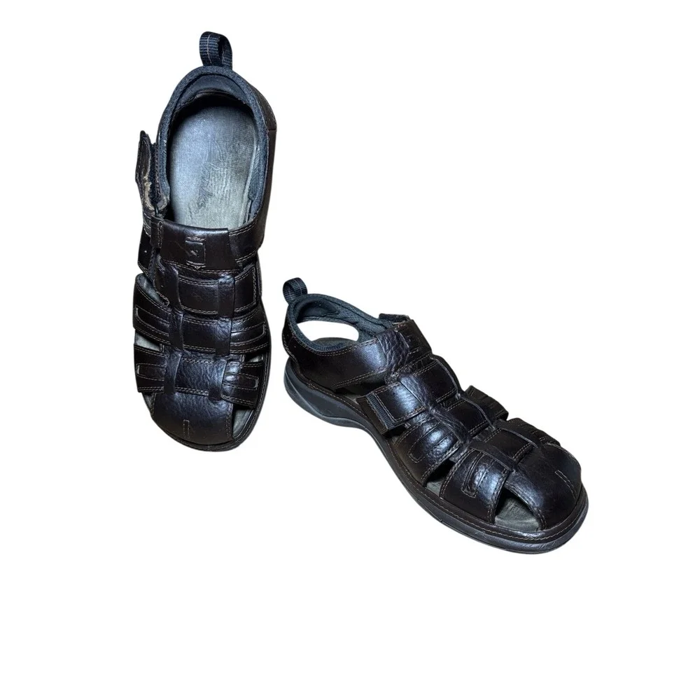 Clarks Fisherman Sandals 12 Dark Brown Leather Caged Closed Toe Casual Mens